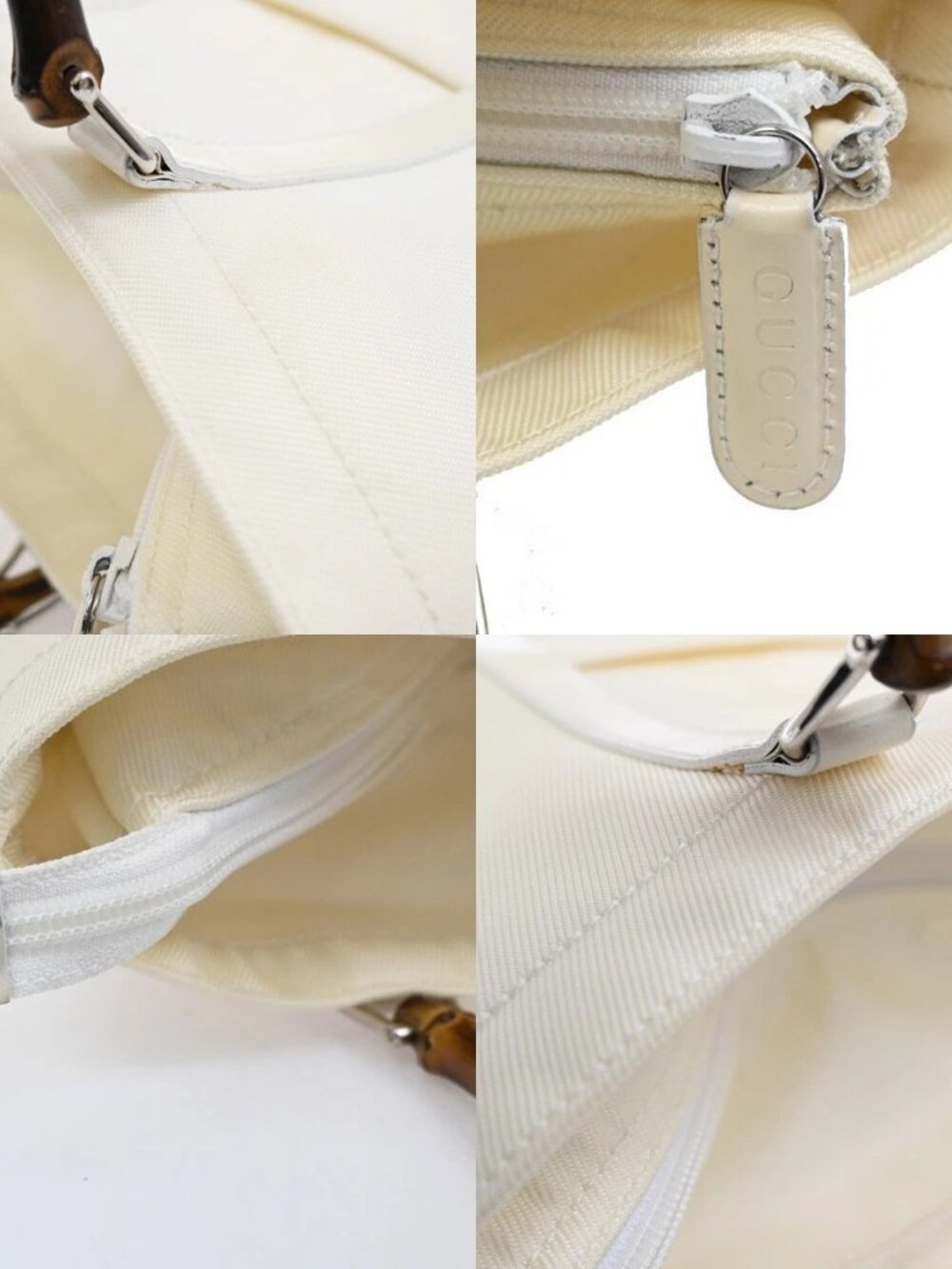 GUCCI Logo Bamboo Tote Handbag Nylon Patent Leather White SHW Italy 66KC967 - Picture 8 of 16